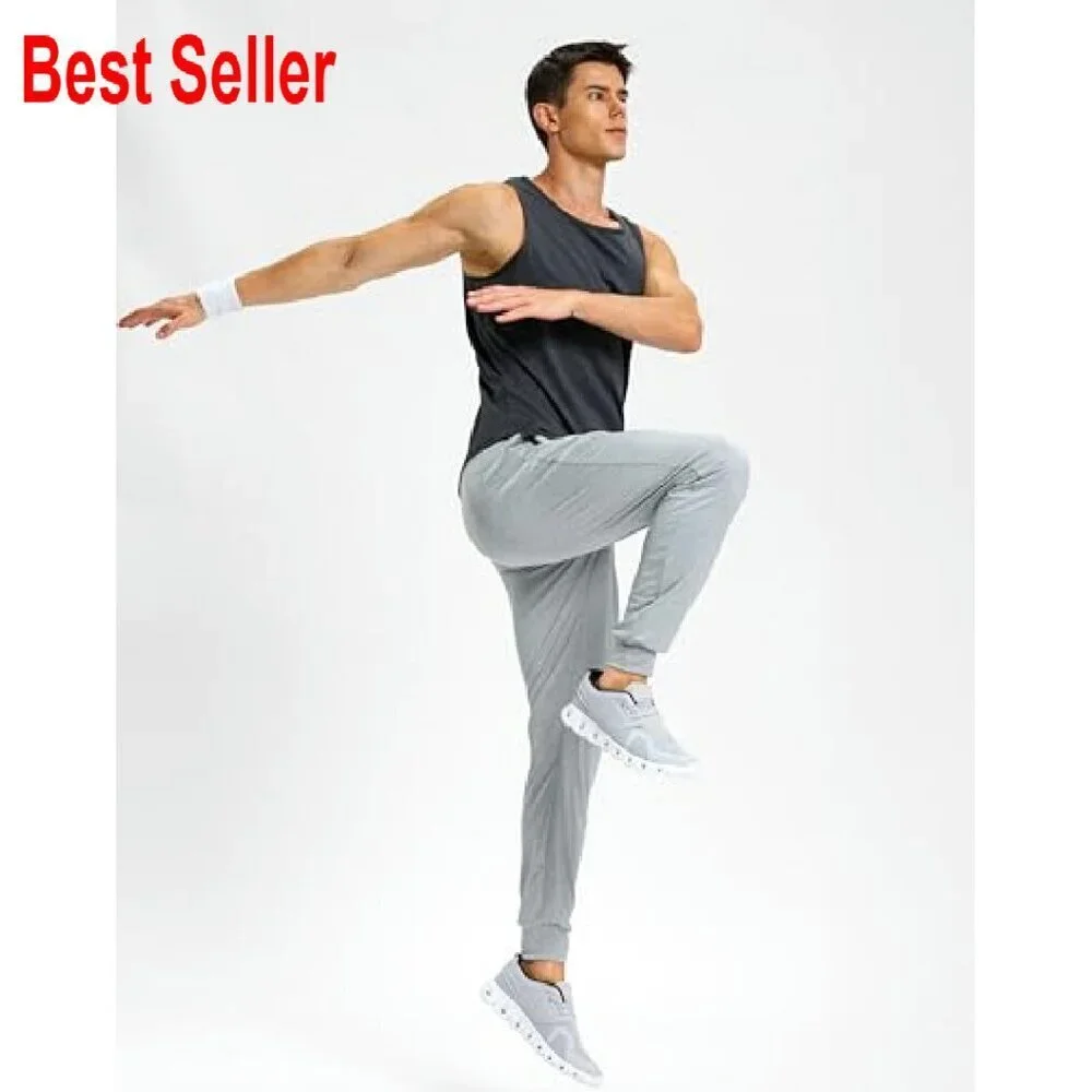 Men's Tapered Joggers Stretch Athletic Sweatpants Zipper Pockets Quick Dry